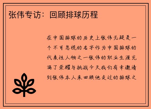 张伟专访：回顾排球历程