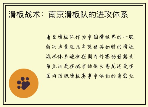 滑板战术：南京滑板队的进攻体系