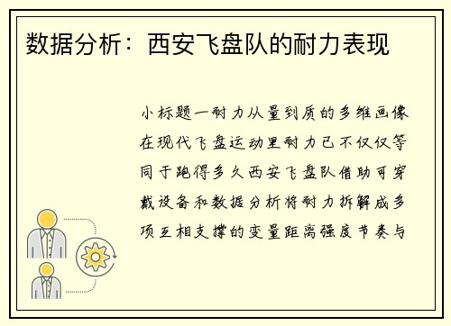 数据分析：西安飞盘队的耐力表现